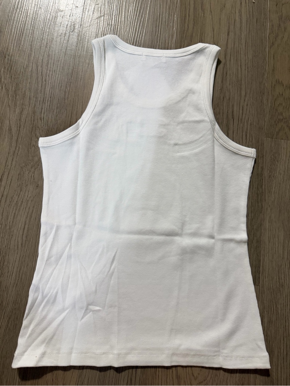 Celine White Ribbed Muscle Tank with Embroidered Logo - Picture 3 of 4